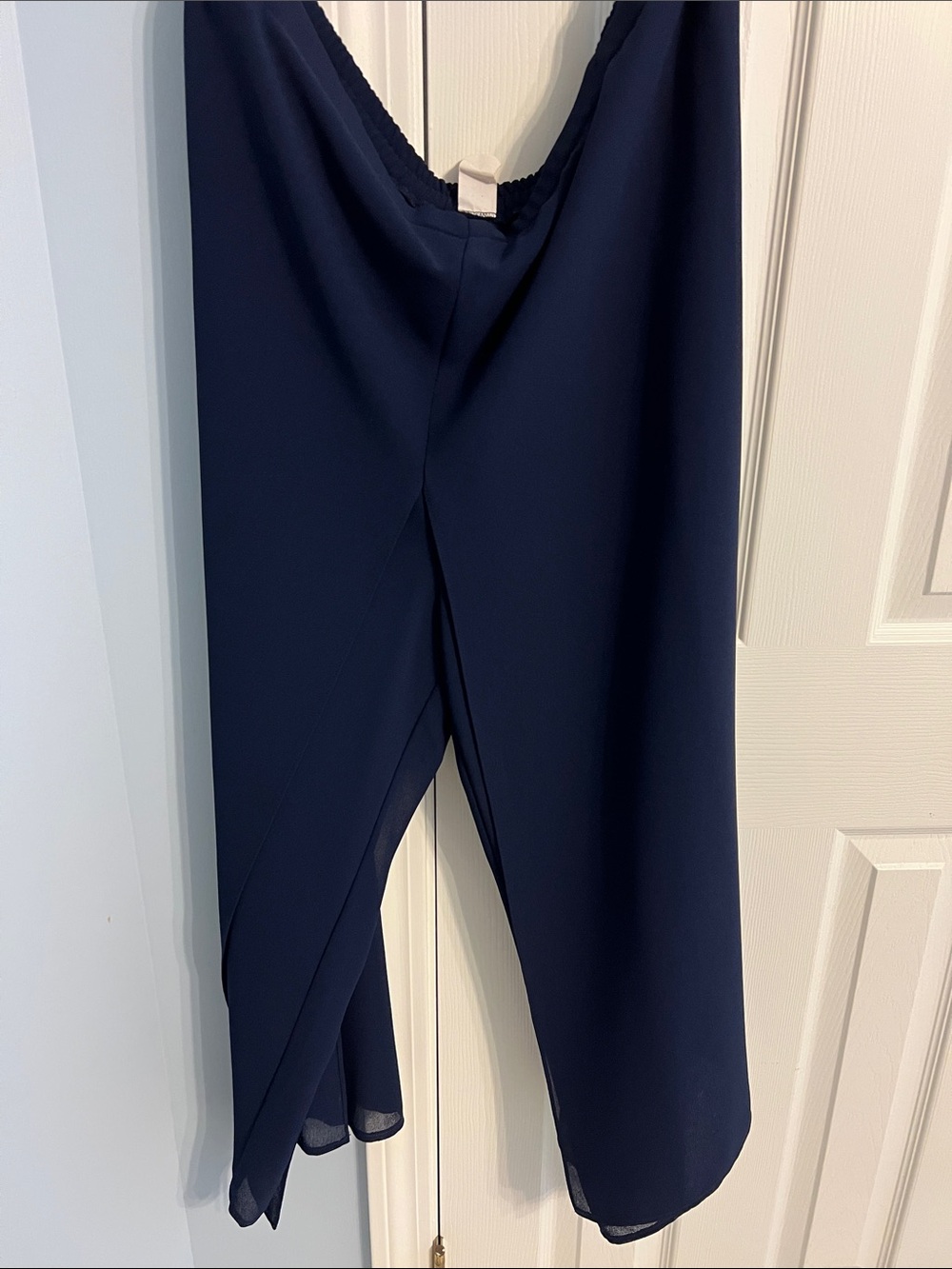 Navy Blue Draped Wide-Leg Pants